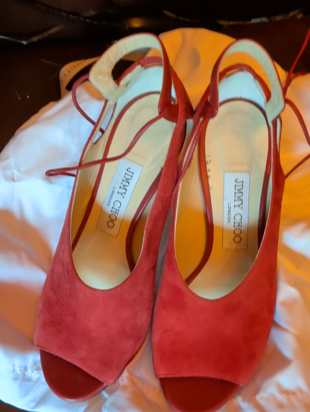 Jimmy Choo Red Suede Peep-Toe Slingbacks